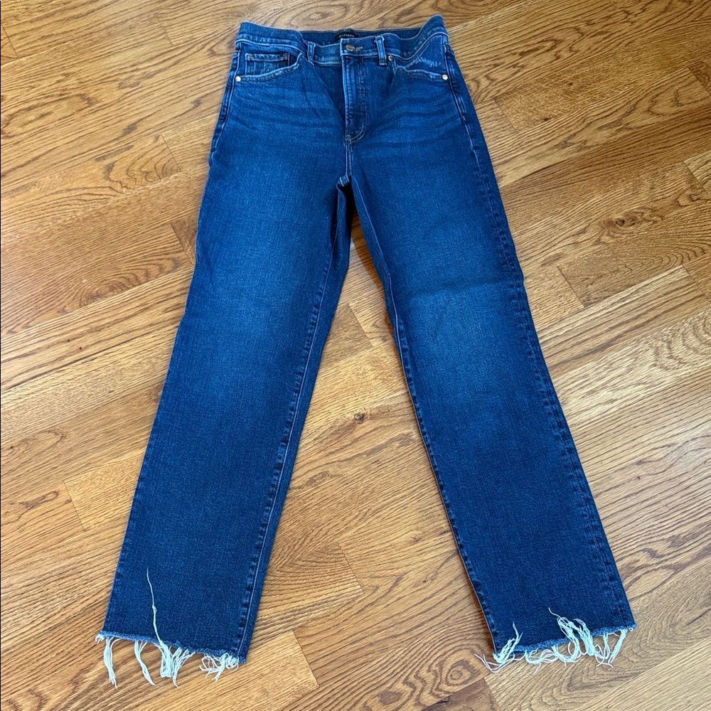 Express High waist raw hem Straight Leg Jeans